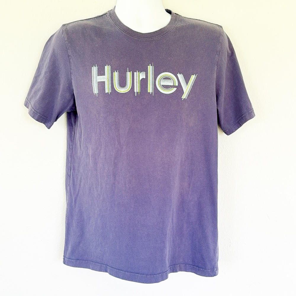 Hurley men’s gray blue graphic print short sleeve cotton tee size small